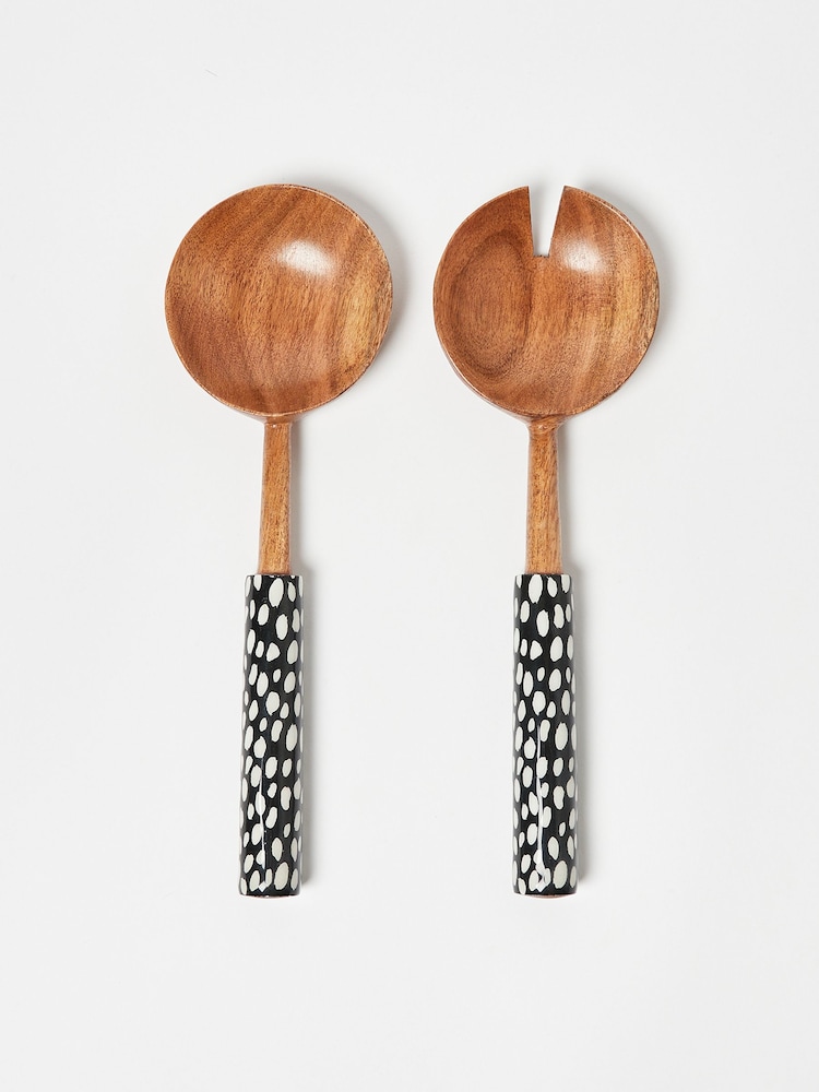 Oliver Bonas Black/White Juno Spot Wooden Salad Servers - Image 2 of 3