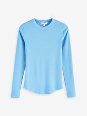 Blue Long Sleeve Ribbed Crew Neck Top - Image 1 of 2