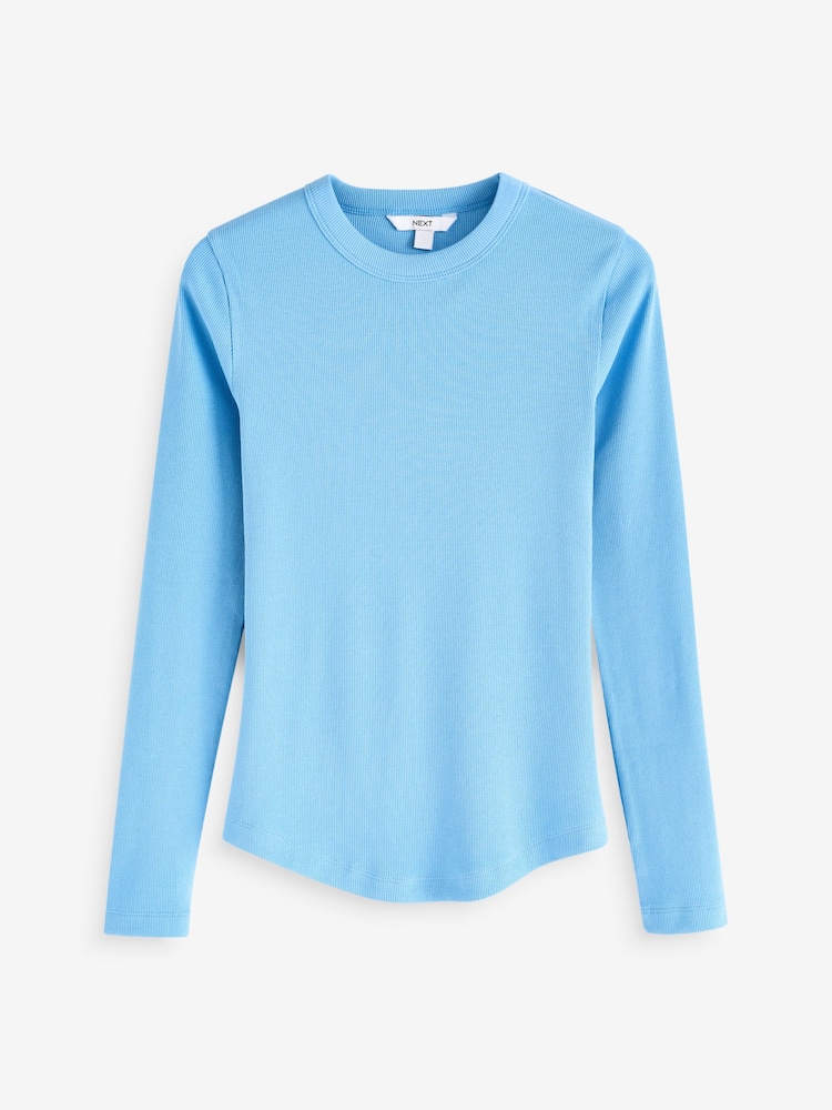 Blue Long Sleeve Ribbed Crew Neck Top - Image 1 of 2