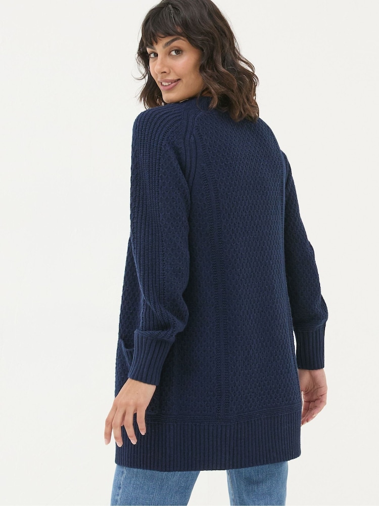 FatFace Navy Hannah Textured Knitted Cardigan - Image 2 of 5