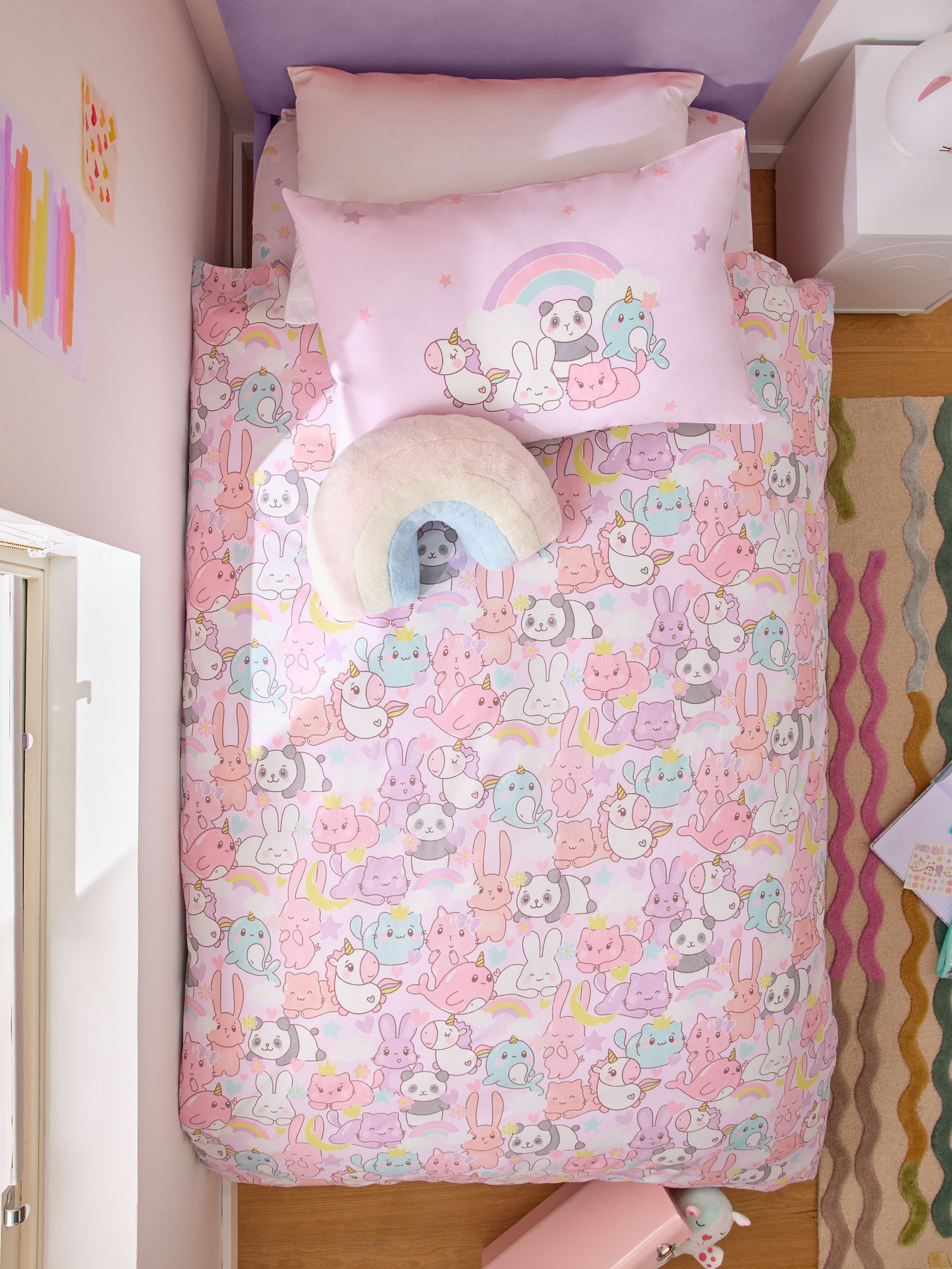 Buy Kawaii with Fitted Sheet Pink Kawaii Unicorn Duvet Cover Fitted Sheet and Pillowcase Set from Next France