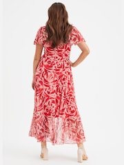 Scarlett & Jo Red Tilly Print Angel Sleeve Sweetheart Dress - Image 2 of 4