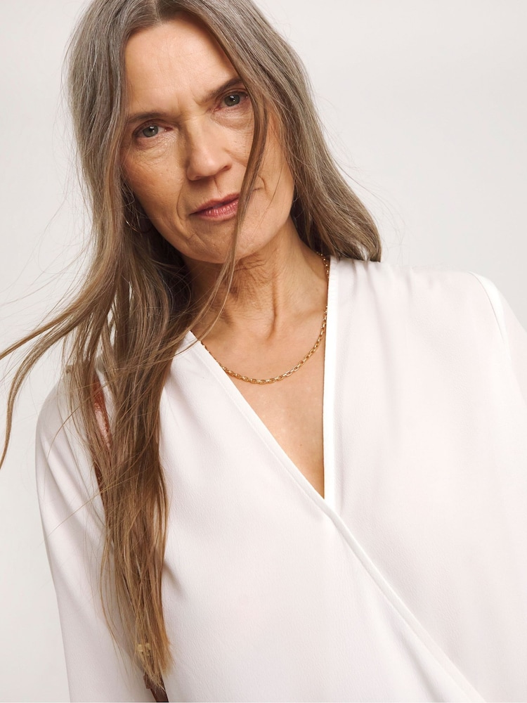 JD Williams White Crepe Wrap Drape Blouse - Image 4 of 4
