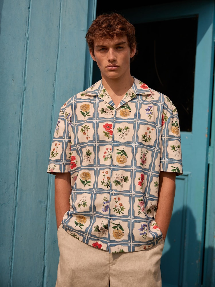 Blue EDIT Short Sleeve Floral Printed Shirt - Image 1 of 8