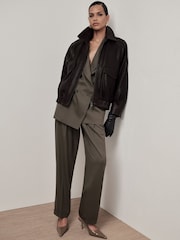 Reiss Sage Green Leisel Wool-Blend Wide-Leg Pleated Suit Trousers - Image 1 of 9
