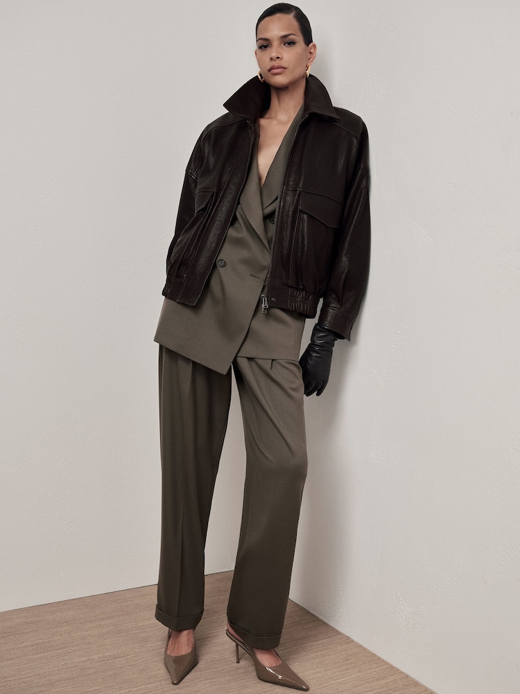 Reiss Sage Green Leisel Wool-Blend Wide-Leg Pleated Suit Trousers - Image 1 of 9