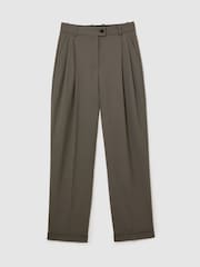 Reiss Sage Green Leisel Wool-Blend Wide-Leg Pleated Suit Trousers - Image 2 of 9