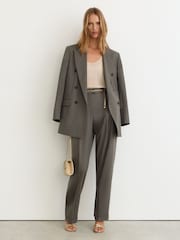Reiss Sage Green Leisel Wool-Blend Wide-Leg Pleated Suit Trousers - Image 3 of 9