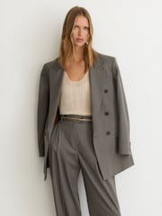 Reiss Sage Green Leisel Wool-Blend Wide-Leg Pleated Suit Trousers - Image 5 of 9