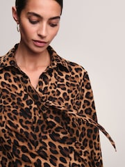 Brown Leopard Print Tie Bow Long Sleeve Mini Dress - Image 5 of 7