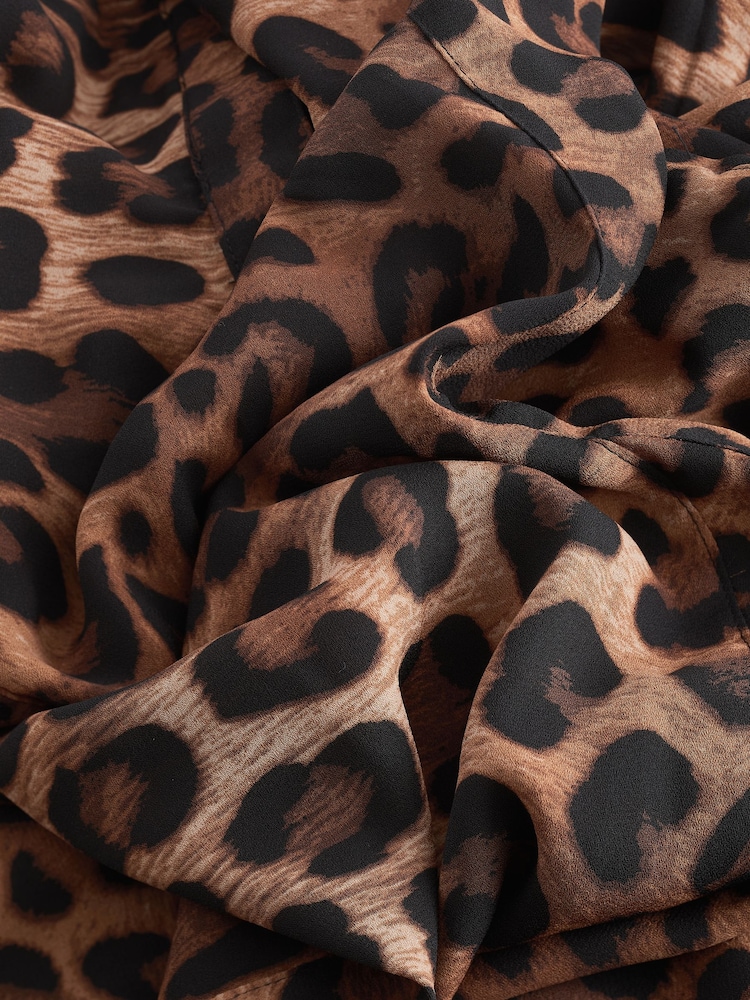 Brown Leopard Print Tie Bow Long Sleeve Mini Dress - Image 7 of 7