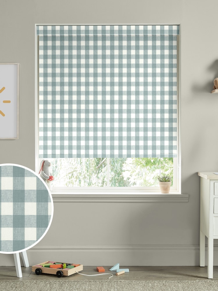Sophie Allport Teal Blue Gingham Made to Measure Roller Blinds - Image 1 of 6