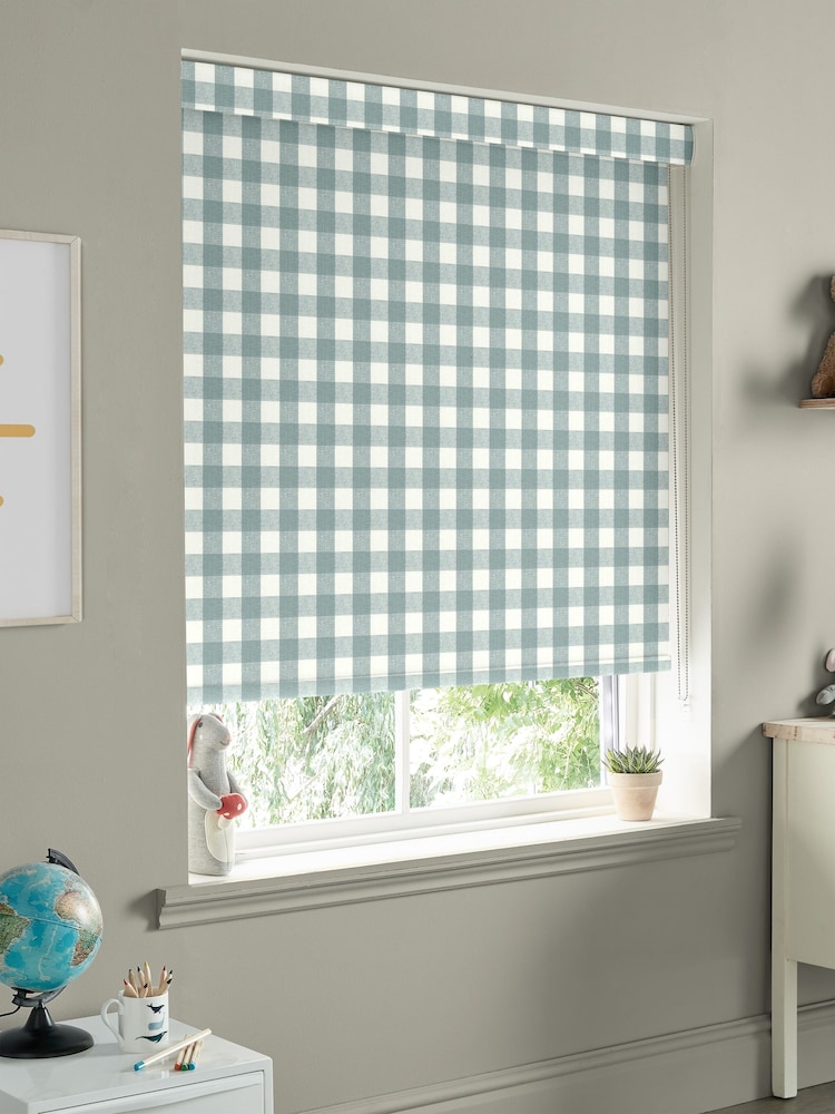 Sophie Allport Teal Blue Gingham Made to Measure Roller Blinds - Image 2 of 6