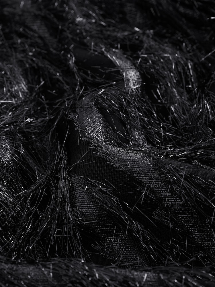 Black Sparkle Fringe Long Sleeve Tie Back Blouse - Image 7 of 7