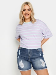 Yours Curve Blue Ripped Stretch Denim Shorts - Image 1 of 5