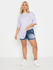 Yours Curve Blue Ripped Stretch Denim Shorts - Image 2 of 5