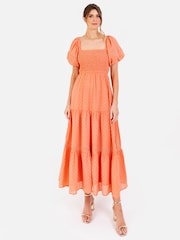 Shirring Front Tiered Midaxi Dress With Trim Detail - Image 1 of 5