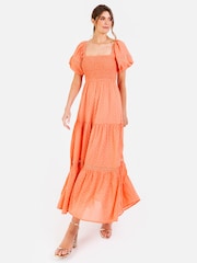 Shirring Front Tiered Midaxi Dress With Trim Detail - Image 3 of 5