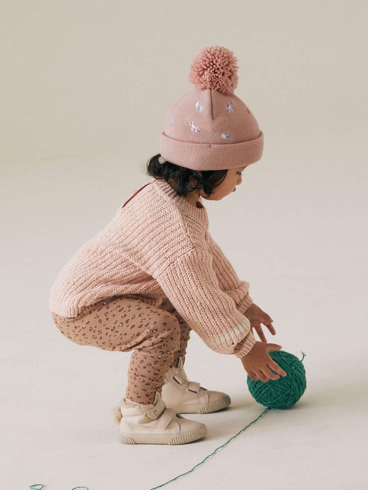 rožnata Unicorn - Vezenina Pom čepica klobuki in kape; pokrivala (3mths-6yrs) - Slika 2 iz 4