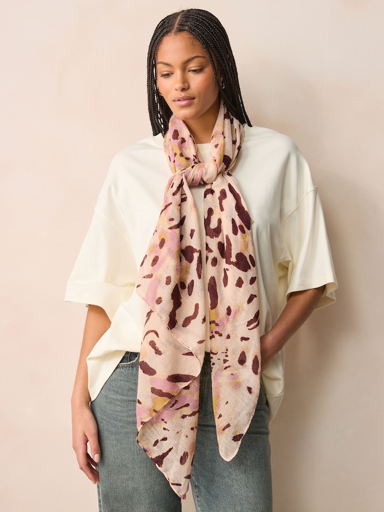 Ecru Abstract Animal Lightweight Scarf - Image 1 of 6