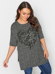 Yours Curve Black Heart Sequin Embellished Top - Image 1 of 5