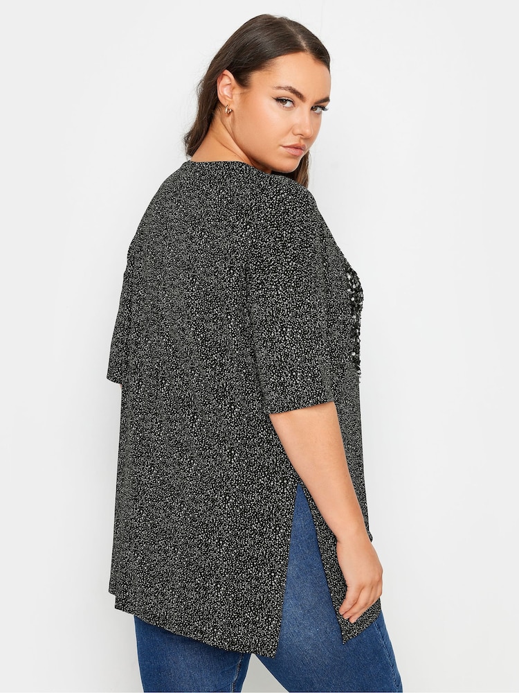 Yours Curve Black Heart Sequin Embellished Top - Image 3 of 5