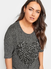 Yours Curve Black Heart Sequin Embellished Top - Image 4 of 5