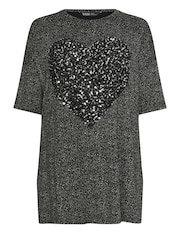 Yours Curve Black Heart Sequin Embellished Top - Image 5 of 5