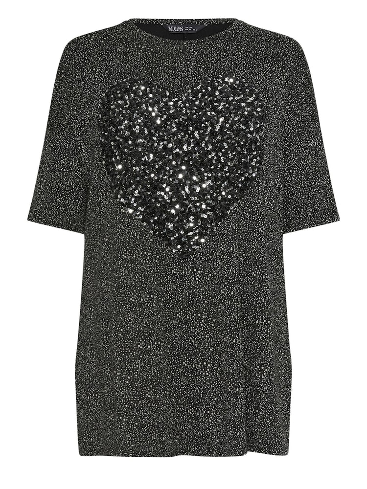 Yours Curve Black Heart Sequin Embellished Top - Image 5 of 5