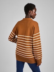 JoJo Maman Bébé Toffee Brown & Cream Stripe Collared Maternity & Nursing Jumper - Image 2 of 4