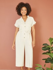 Yumi Natural Viscose Button Up Jumpsuit - Image 1 of 5