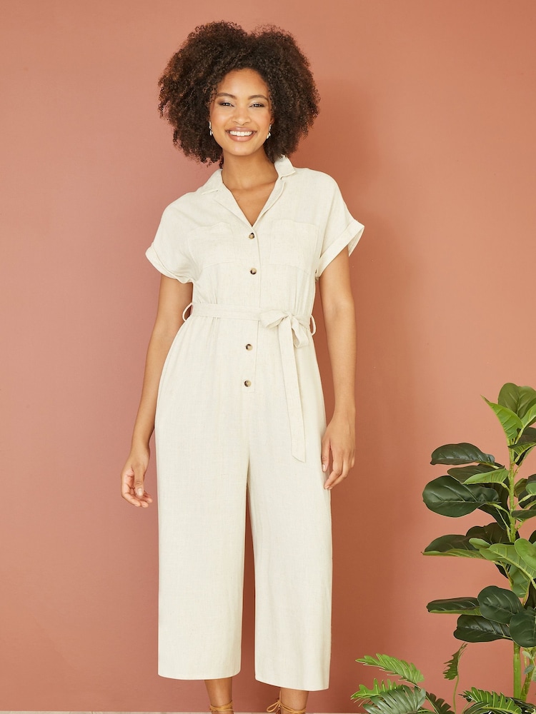 Yumi Natural Viscose Button Up Jumpsuit - Image 1 of 5