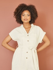 Yumi Natural Viscose Button Up Jumpsuit - Image 2 of 5