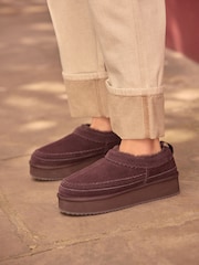 بني - حذاء جلد سهل اللبس مبطن بفرو صناعي مريح ودافئ من ®Forever Comfort - صورة 1 من 9