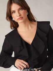 Ro&Zo Black 100% Cotton Embroidered Mesh Sleeve Blouse - Image 4 of 5