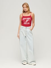 Superdry Red Athletic College Graphic Rib Cami Top - Image 3 of 6