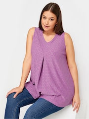 Yours Curve Purple Broderie Pleated Swing Vest - Image 1 of 5