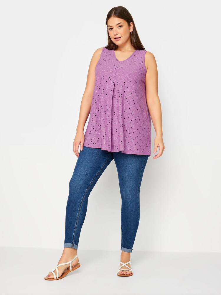 Yours Curve Purple Broderie Pleated Swing Vest - Image 2 of 5