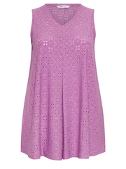 Yours Curve Purple Broderie Pleated Swing Vest - Image 5 of 5