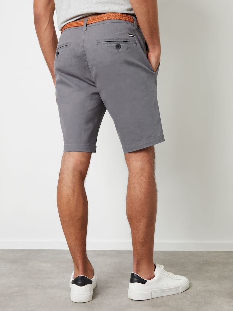 Threadbare Grey Cotton Stretch Turn-Up Chino Shorts with Woven Belt - Image 2 of 4