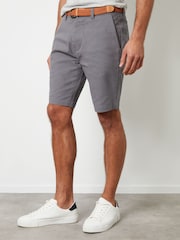 Threadbare Grey Cotton Stretch Turn-Up Chino Shorts with Woven Belt - Image 4 of 4