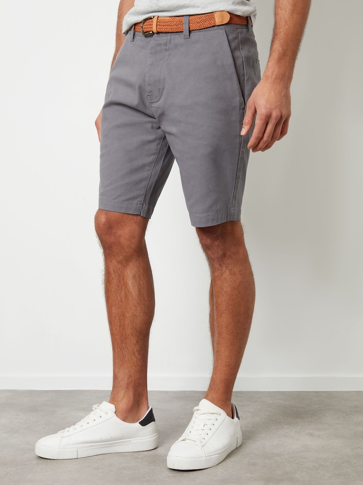 Threadbare Grey Cotton Stretch Turn-Up Chino Shorts with Woven Belt - Image 4 of 4