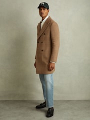 Reiss Camel Rimini Wool Blend Double Breasted Overcoat - Image 1 of 5