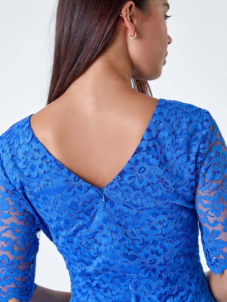 Roman Blue Lace Overlay Shift Dress - Image 5 of 5 Roman Blue Lace Overlay Shift Dress - Image 5 of 5