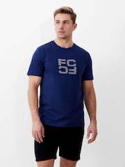French Connection Blue Organic Mirror Repeat Logo Graphic T-Shirt - Image 1 of 3
