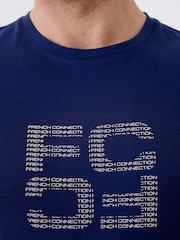 French Connection Blue Organic Mirror Repeat Logo Graphic T-Shirt - Image 3 of 3
