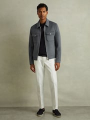 Reiss Sky Blue Melange Peridoe Zip-Through Trucker Jacket with Wool - Image 1 of 5