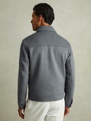 Reiss Sky Blue Melange Peridoe Zip-Through Trucker Jacket with Wool - Image 4 of 5