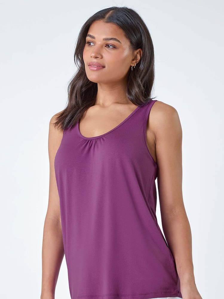 Roman Purple Plain V-Neck Stretch Jersey Vest Top - Image 2 of 5