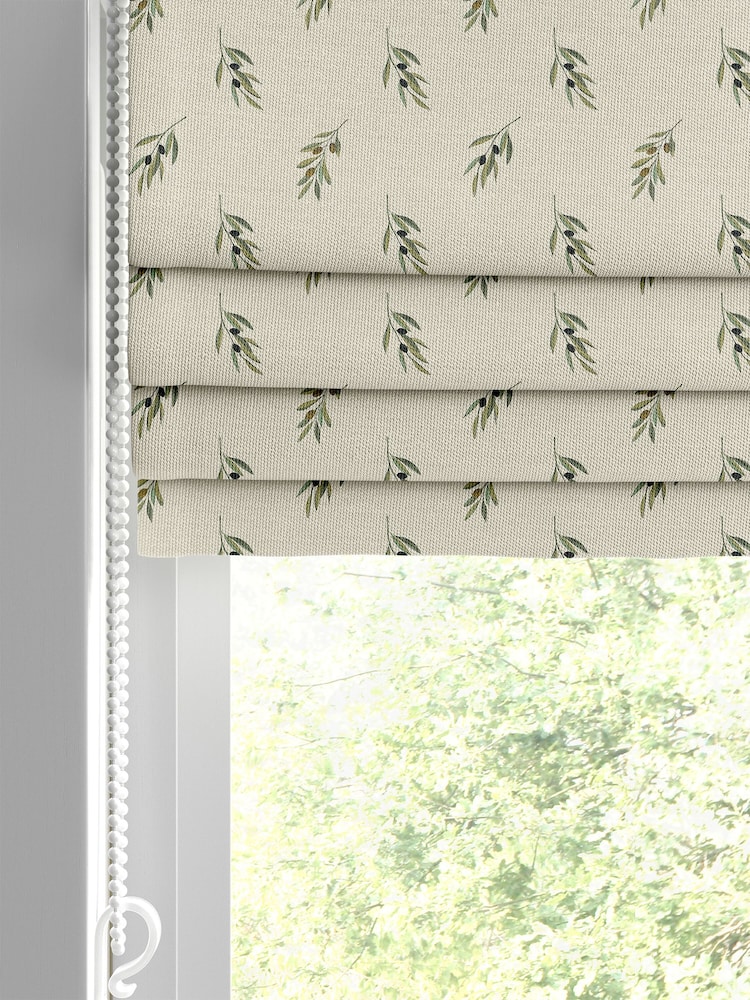 Sophie Allport Neutral Green Olive Made to Measure 100% Cotton Roman Blinds - Image 2 of 6